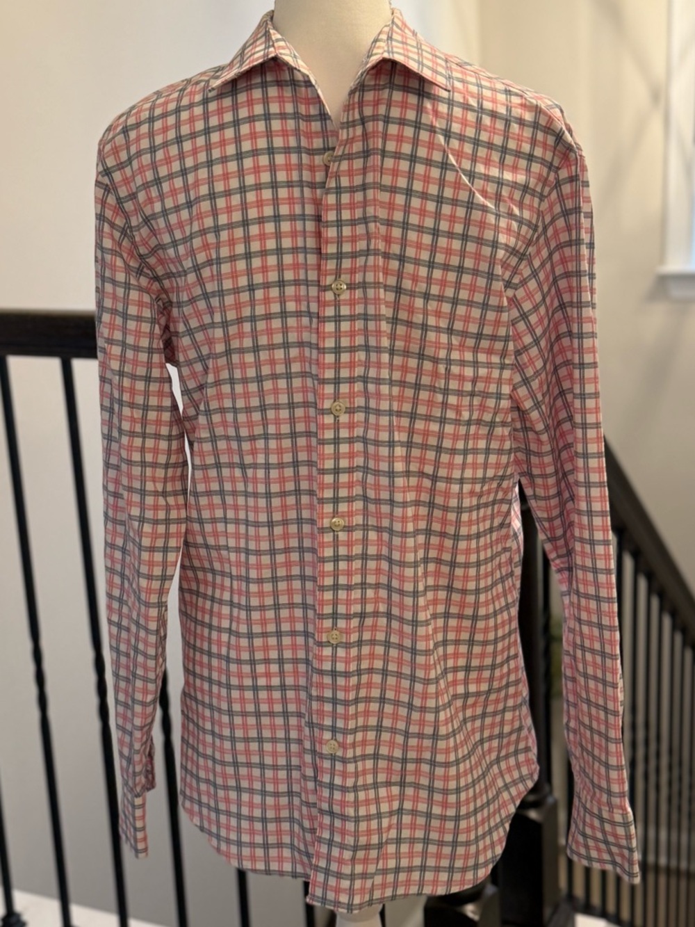 Banana Republic Factory Pink & Blue Plaid Dress Shirt